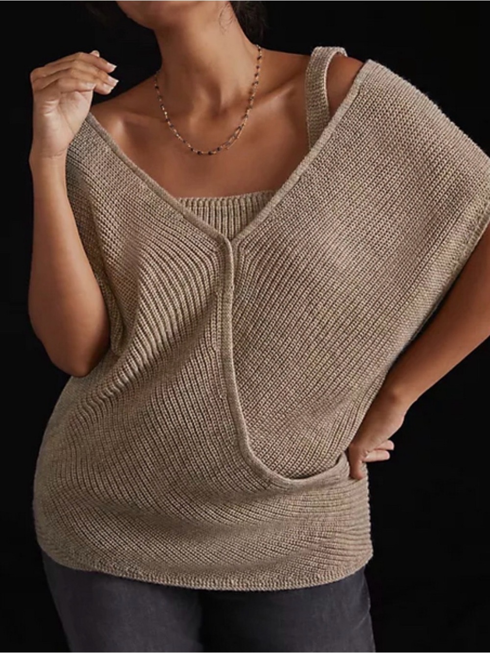 Anthropologie Knit Sweater Set 2 Piece Tank Top & Sweater Beige Size M NWT